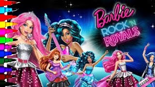 BARBIE Coloring Book Pages Barbie Rock N Royals Kids Fun Art Learning Videos Kids Balloons Toys [upl. by Merilyn396]