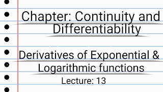 Continuity amp DifferentiabilityClass 12th MathsDerivatives of Exponential and Logarithmic functions [upl. by Neehahs]