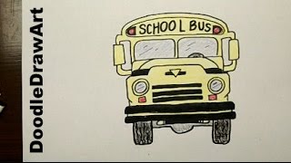 Drawing How To Draw Cartoon School Bus Step by Step [upl. by Elletnahc610]