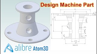 Alibre Atom3D  Design amp Create 2D Drawing for Machine Part  Practice Exercise for beginers [upl. by Noiramaj]