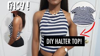 DIY HALTER TOP FROM A TSHIRT EASY [upl. by Leahcam]