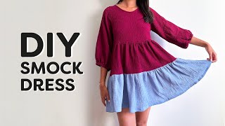 DIY Smock Dress  Sewing Pattern  Beginner Friendly Tutorial✨ [upl. by Nesyla]