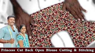 Princess Cut With Back Open Blouse Cutting and Stitching  Tailoring in Tamil  Tailor Bro [upl. by Elac]