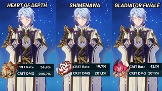 Kamisato Ayato  Heart of Depth vs Shimenawa vs Gladiator  Artifact Comparison Genshin Impact [upl. by Tennaj]