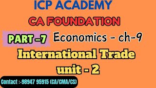 CA FOUNDATION ECONOMICS NEW SYLLABUS 2024  CH 9 INTERNATIONAL TRADE  PART  7  UNIT 2 [upl. by Ycram303]