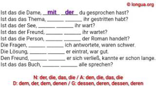 A1 A2 B1 B2 C1 Übungen Präpositionen Relativsatz Relativpronomen Akkusativ Dativ der den [upl. by Sergu487]