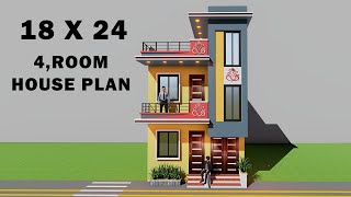 4 Bedroom elevation house plan1824 makan ka naksha18x24 ghar ka naksha18 by 24 house plan [upl. by Ulrikaumeko]