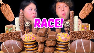 ASMR LEFTOVER CHOCOLATE DESSERT RACE EATING MAGNUM ICE CREAM CANDY BARS CAKE 먹방  Tati ASMR [upl. by Thornie]