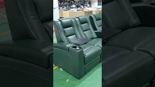 green leather theater recliners with tray table and power adjustable headrest [upl. by Cagle]