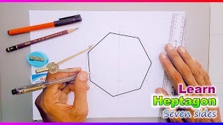 how to draw heptagon septagon 7 sides shape geometry lesson [upl. by Jepum]