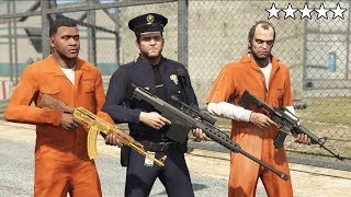 GTA 5  Michael Franklin and Trevor VS FIVE STAR PRISON BREAK Sandy Shores Airfield Plane Escape [upl. by Hussey]