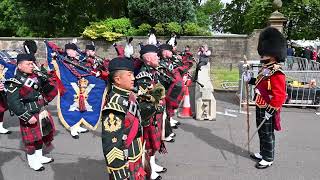 5 SCOTS amp 4 SCOTS and 2 SCOTS Pipes amp Drums march to Holyrood House to welcome King Charles 2724 [upl. by Ara]