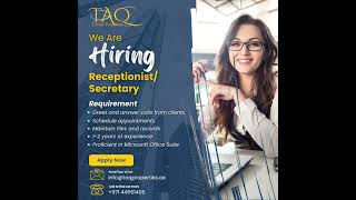 Top ReceptionistSecretary Job Opening in Dubai  Join Our Team Today hiring [upl. by Chelsea]