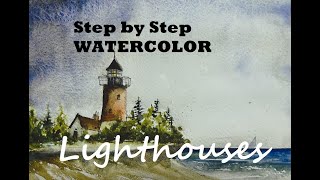 Beginners Watercolor Lighthouse Seascape Painting  A Step by Step Tutorial [upl. by Rafael990]