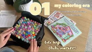 my coloring era 🎨  ohuhu markers coco wyo coloring books 104marker set swatches ✨ [upl. by Aitra]