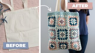 Transforming a Plain Canvas Bag with Granny Squares [upl. by Lemhar]