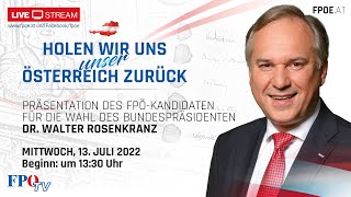 Bundespräsidentenwahl 2022 Die Präsentation des FPÖKandidaten Walter Rosenkranz [upl. by Dnomad90]