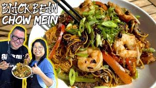 How Professional Chinese Chefs Cook BLACK BEAN CHOW MEIN BEEF CHICKEN and PRAWNS Mum and Son COOK [upl. by Petie]