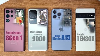 Snapdragon 8 Gen1 vs Dimensity 9000 vs A15 Bionic vs Google Tensor  ULTIMATE SPEED TEST Comparison [upl. by Ayotahs845]