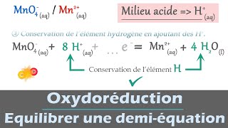 Oxydoréduction 🧪 Équilibrer une demiéquation électronique en milieu acide  PhysiqueChimie Lycée [upl. by Norvun989]