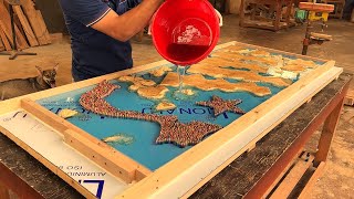 Woodworking Shows Love For Country  Table Made From Epoxy Glue With Map Of Vietnam [upl. by Libys]