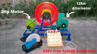 We Make 12 Kw Free Energy 230V From 12Kw Alternator And 3Hp Motor Free Electricity Generator 230V [upl. by Engleman]