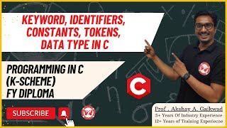 Keyword Identifiers Constants Tokens Data type in C  PIC  Fy diploma K scheme IF  CO  AIML [upl. by Almeida]