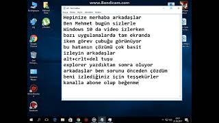 Windows 10 video izlerken tam ekran olmuyor hatası \u00100 çözüm [upl. by Enymzaj826]