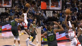 Jalen Green goes for poster dunk on Rudy Gobert then swaps to layup midair 🤯 [upl. by Mackay]