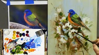 The Painted Bunting Acrylic Bird Painting Techniques [upl. by Tisbe151]