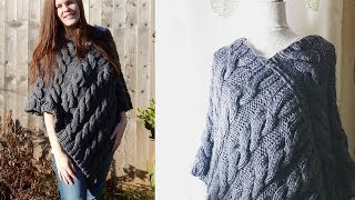 Cable Poncho Knitting Tutorial  Beginner [upl. by Nabetse]