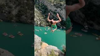 Double gainer layout extreme sports cliffjumping cliffdiving verdon jump summer cliff [upl. by Nibroc381]