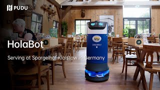 HolaBot serves at Spargelhof Klaistow in Germany  Pudu Robotics [upl. by Shandeigh]