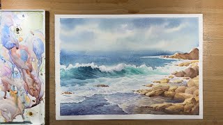 Easy way to paint a seascape in watercolor [upl. by Sax]