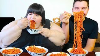 Extreme Spicy Noodle Challenge With Hungry Fat Chick [upl. by Ecnirp]