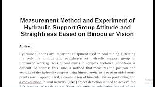 Measurement Method and Experiment of Hydraulic Support Group Attitude and Straightness Based on Bino [upl. by Trinidad630]