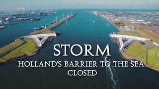 STORM  Hollands Barrier to the Sea closed The Maeslantkering 4k [upl. by Htrowslle]