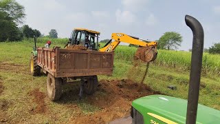 JCB 3dx kirloskar loading mud in trolly with johndeer 5105  5105  5045 [upl. by Nlocnil]