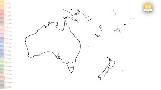 Oceania continent map outline drawing  How to draw Oceania continent map  Map drawing videos easy [upl. by Conni173]