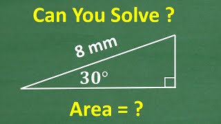 A right triangle has an angle of 30 degrees Find the area of the triangle if the hypotenuse is 8mm [upl. by Even]