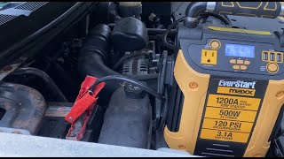 Jump starting a car pickup truck with an Everstart car battery starter [upl. by Otrebireh]