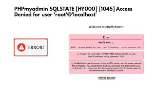 SQLSTATE HY000 1045 Access denied for user rootlocalhost using password YES phpmyadmin [upl. by Jard]