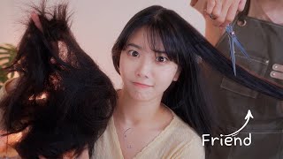 ASMR 친구가 해주는 헤어커트✂조금 자르려다 40cm 넘게 자름ㅋㅋㅋ선명한 머리 자르는 소리HAIR CUT SOUNDS [upl. by Airdnua235]