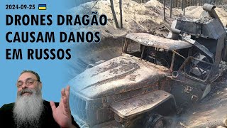 Ucrânia 2024 09 25 MUITOS CAMINHÕES russos DESTRUÍDOS pelos DRONES INCENDIÁRIOS UCRANIANOS [upl. by Richela]