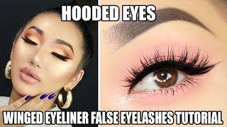 EASY STEPS TO APPLY FALSE EYELASHES AND EYELINER FOR HOODED EYES [upl. by Paquito672]