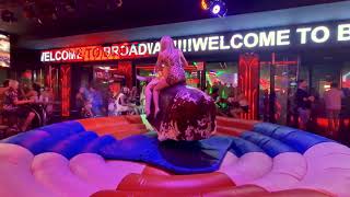 🔥 Girls in Beautiful Dresses Riding on a Bull in Benidorm ｜ Bull Riding August 2024 🤠 [upl. by Osbourne]