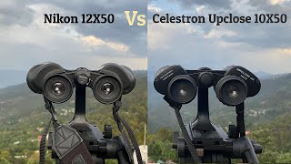 Celestron Upclose 10x50 vs Nikon 12x50 binoculars  Zooming power and sharpness Comparison [upl. by Enitsenre]