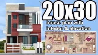 20x30 House plan with Interior amp Elevation car parking [upl. by Alcina]