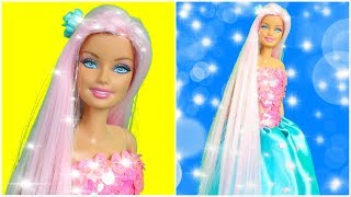 Sparkle Hairstyle For Barbie Cool Barbie Clothes and DIY Barbie Crafts and Doll Shoes [upl. by Rainie]