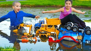 Playing with Toys in the Mud Bruder Dump Trucks Diggers and Excavators for Kids  JackJackPlays [upl. by Jasmin]